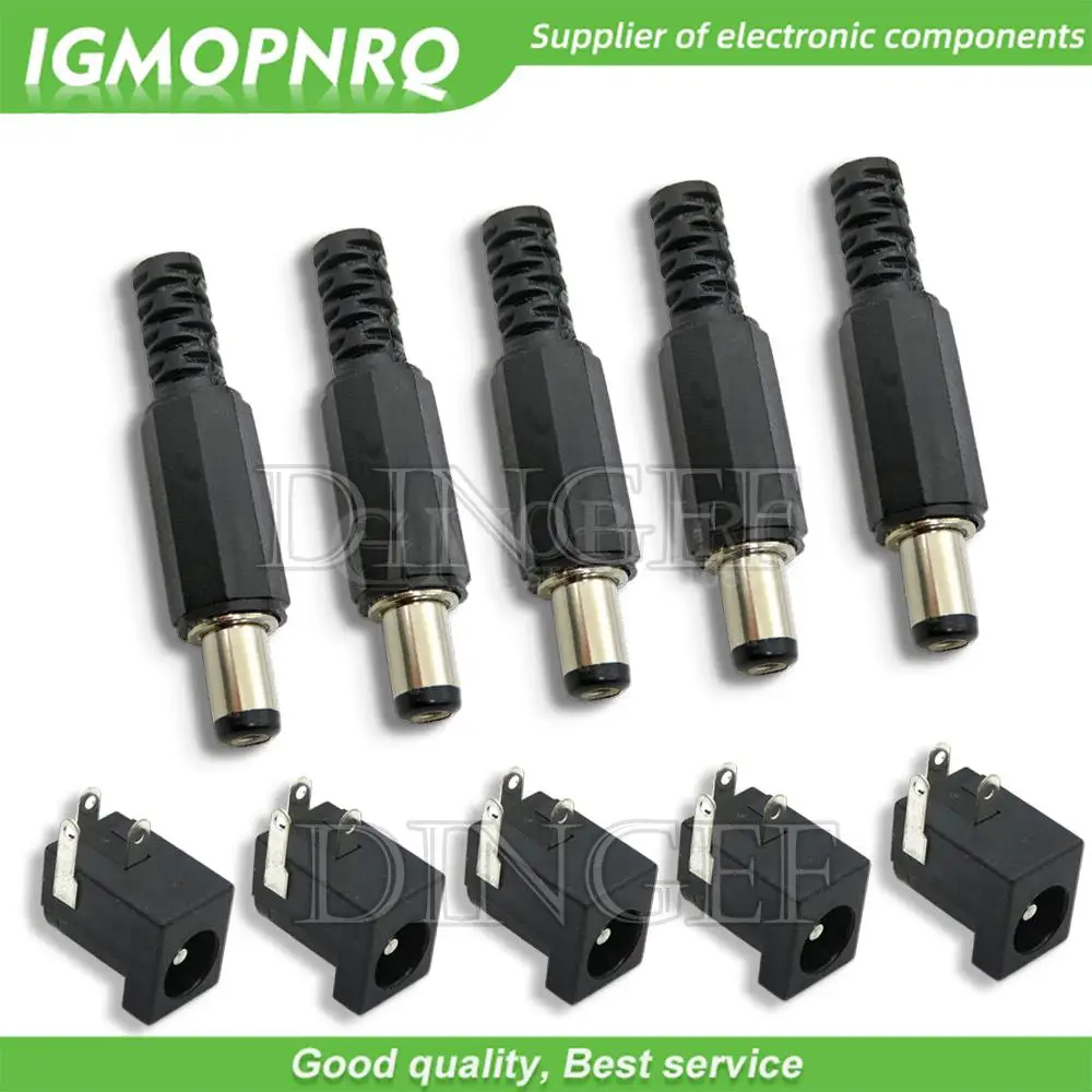 10PCS 5Pair 5.5x2.1mm 5.5x2.5mm DC Power Plug Male Female Jack Socket Nut Panel Mount DC Power Adapter Connector DC005 DC-005