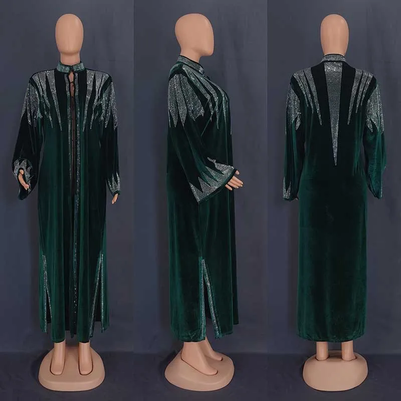 2025 Diamonds Velvet African Dresses for Women Ankara Dashiki Abaya Muslim Dress Moroccan Kaftan Arab Robe Jalabiya Caftan Gown