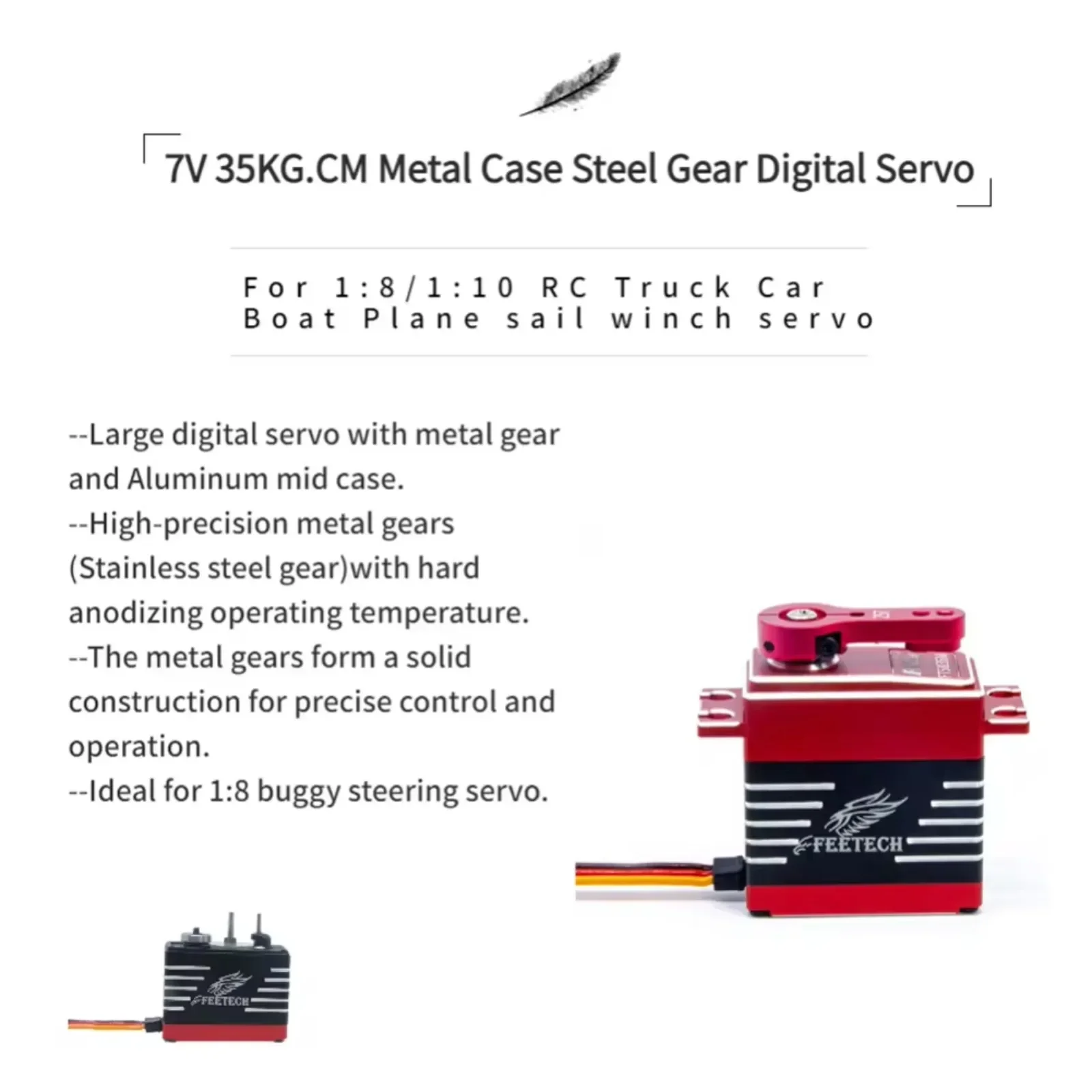 Feetech FT5835M 25kg/30kg/35kg Digital Servo High Torque 180 Degree 7.4V Waterproof PWM Metal Gear for RC Baja Car Crawler Buggy