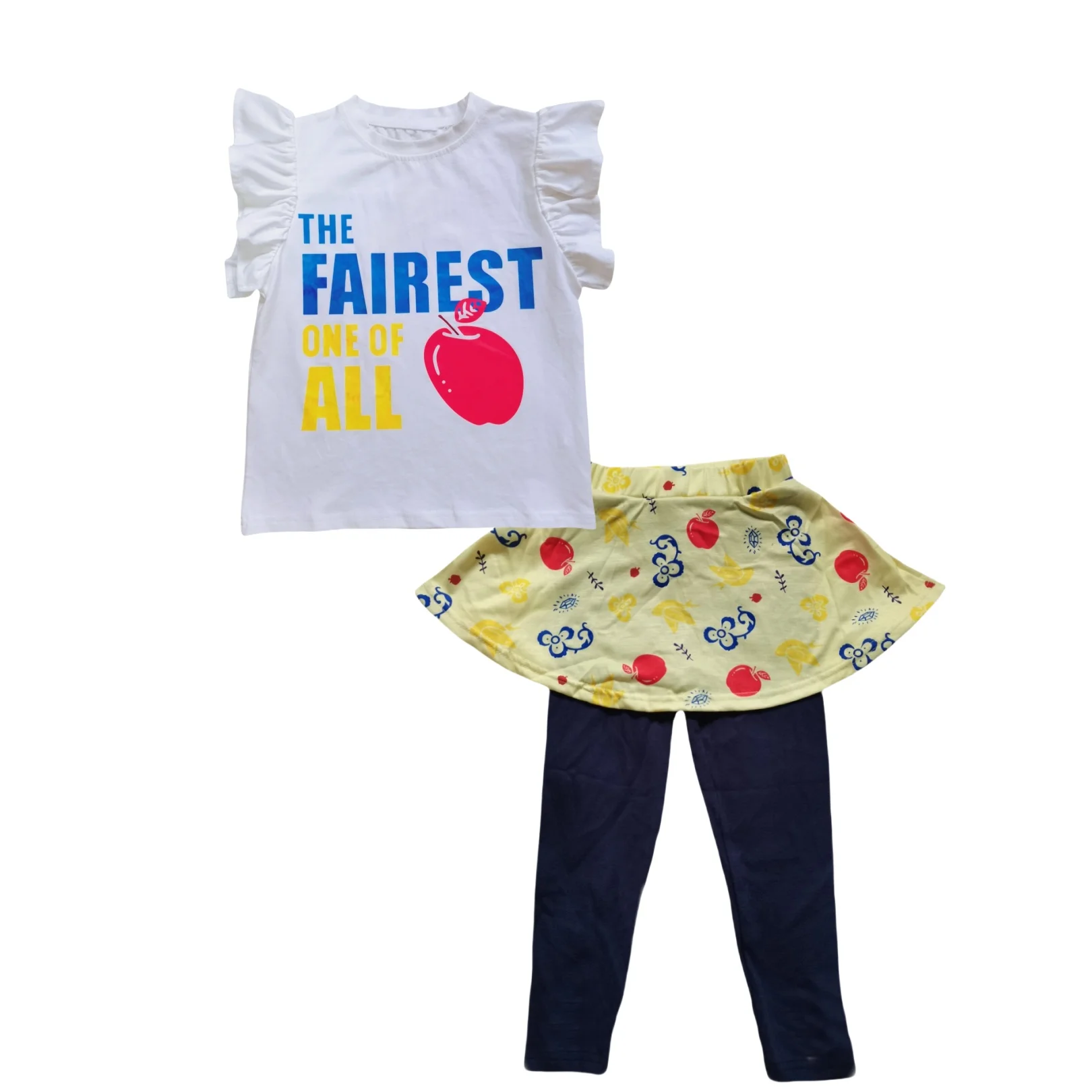 Girl 2 pcs Clothing Set Fairest Apple Princess Softest Flutter T-Shirt And Skirt Legging Summer Magic Hair Kids Short Tee