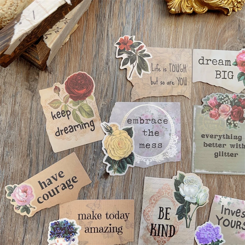 20 قطعة عتيقة الأزهار الإنجليزية عبارة ملصق غير المرغوب فيه مجلة الكولاج الجمالية فراشة كلمة إيجابية ملصق سكرابوكينغ المواد #3