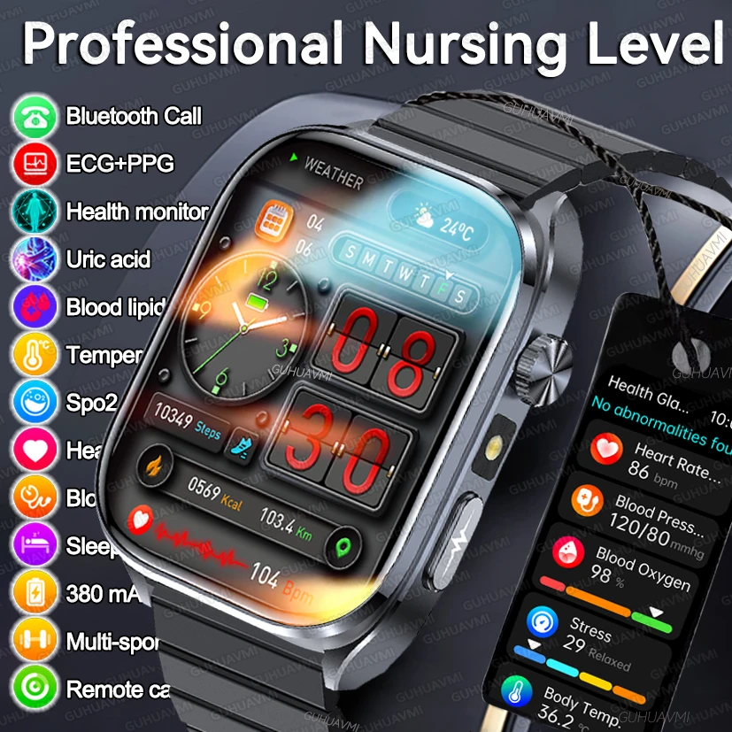 

2025New ECG+PPG Clock Health Trackr 2.0 inch Uric Acid Blood lipids Pressure Smart Watch Body Analysis Voice call Smartwatch Men