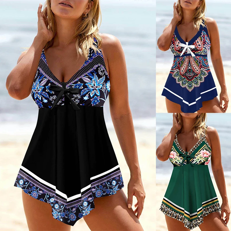 2023 Women\'s Sexy Beach Swimwear Tankini Two Piece Swimwear Print Tankini Beach Summer Fashion Beach Women\'s Swimwear Set