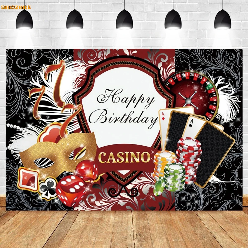 Las Vegas Casino Night Photography Backdrop Playing Card Roulette Red Curtain Birthday Party Decor Photo Background Studio Props