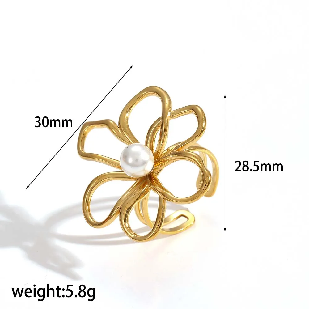 Zarte Edelstahl-Hohlblumenringe und Ohrringe Set für Damen, Trendiger Schmuck, Accessoires, Geschenke – Detail 7