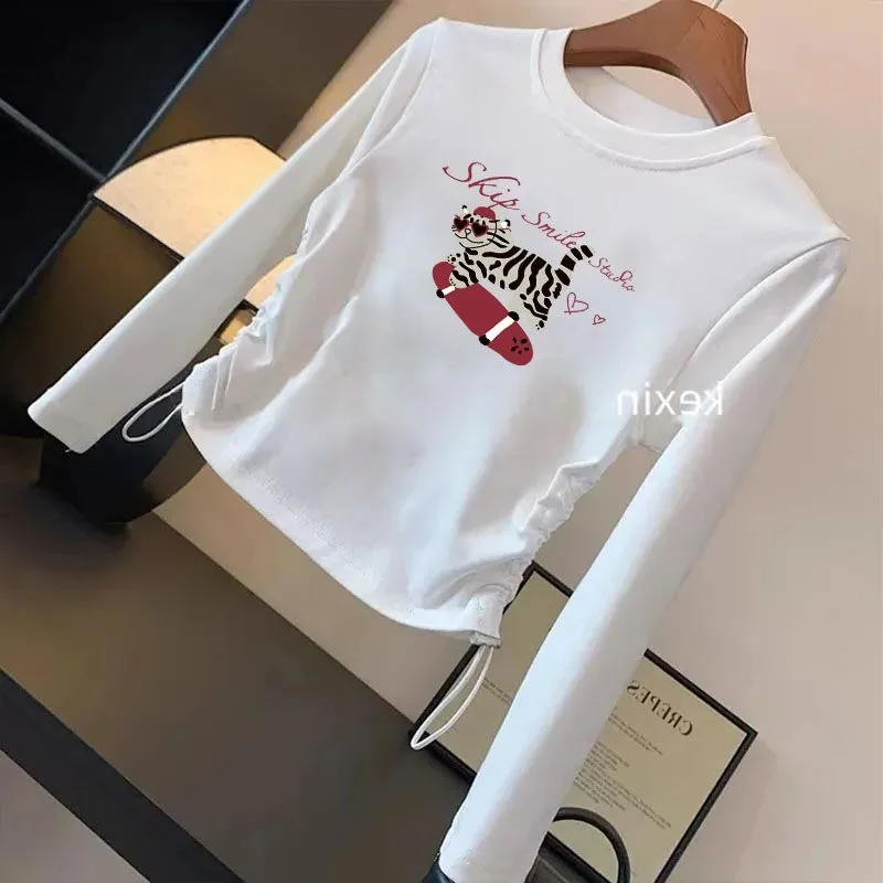 Drawstring Cartoon Printing 4 Years Girl Clothes Elementary Student Girls Clothing Children's T-shirt 10 12 Kids Spring Autumn 8