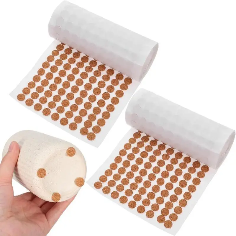 1000Pcs/Roll Anti Slip Cork Pads Adhesive Cork Rounds For Plant Pot Coasters Cabinet Bumpers Floor Protector