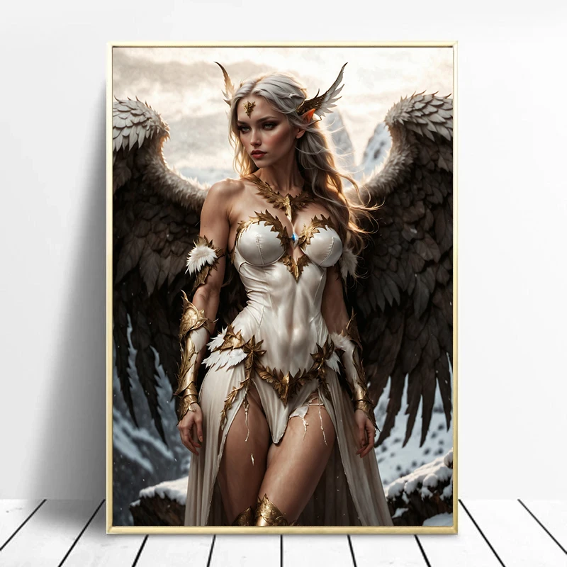 Archangel Phoenix Warrior Fairy Legend Poster and Prints Canvas Painting Wall Art Fantasy Women Picture for Room Home Decor Gift