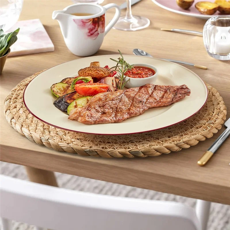 

A23I-Round Woven Placemats Set Of 10, 12 Inch Boho Rattan Placemats Hand-Woven Placemats, For Dining Table,Home,Wedding