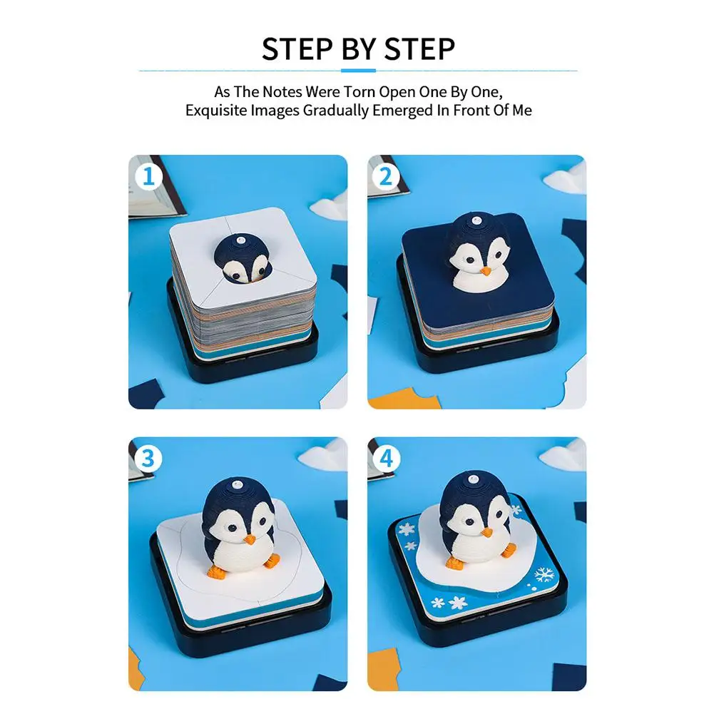 Omoshiroi Block 3d Memo Pad Calendar 2025 Cute Penguin Notes Miniature Accessories Items Office 3d Love Paper Carved Sticky H0j3