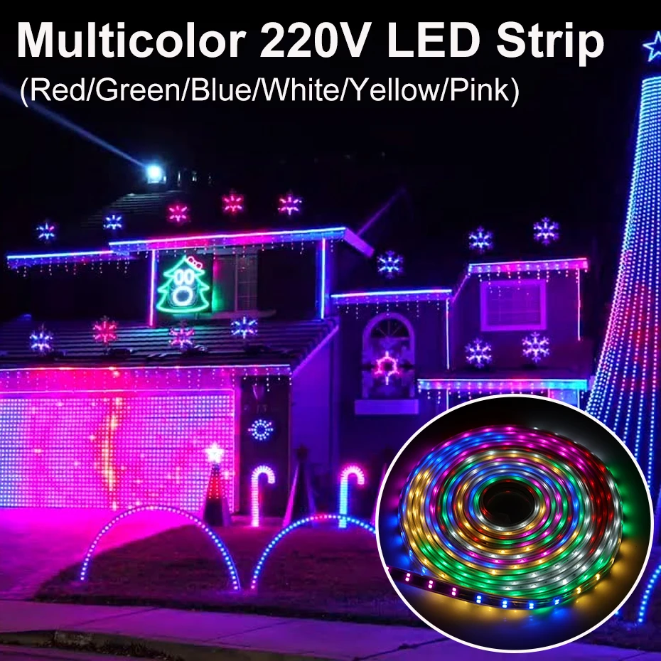 

Waterproof Multicolor Led Strip Light 48/96/144LEDs/m 220V Led Lamp Tape Dream Color Flexible Ribbon For Room Garden Decoration