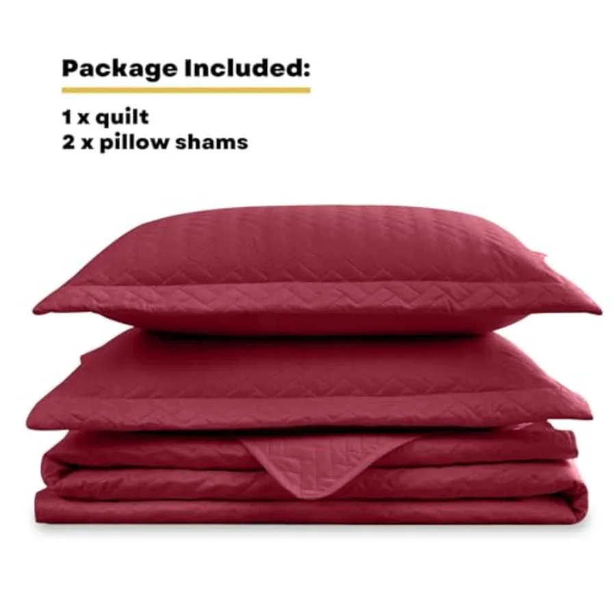 Set trapunta Queen Size Borgogna Copriletto leggero Ultrasuoni Modello Chevron Copriletto leggero per biancheria da letto trapuntata per tutte le stagioni