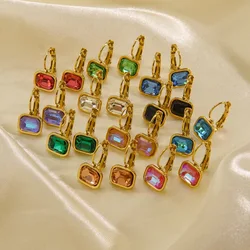 V. Stainless Steel Colorful Earrings Square Zircon Earrings for Women Earrings Buckles Metal Fashion Jewelry 