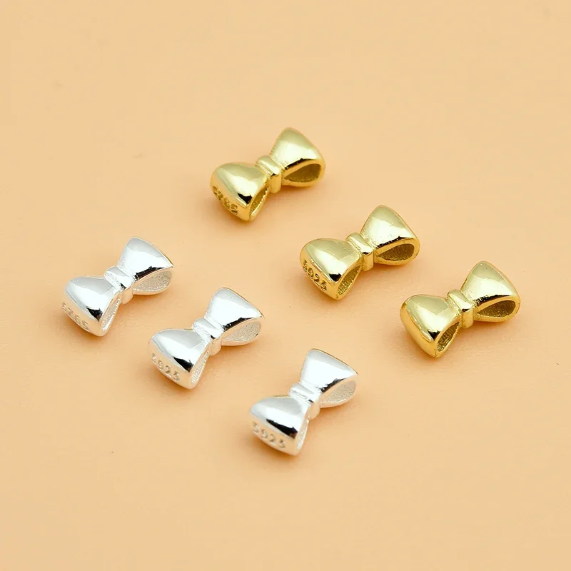 S925 Sterling silver double row bow bead small fresh septs hand-woven diy accessories beaded material