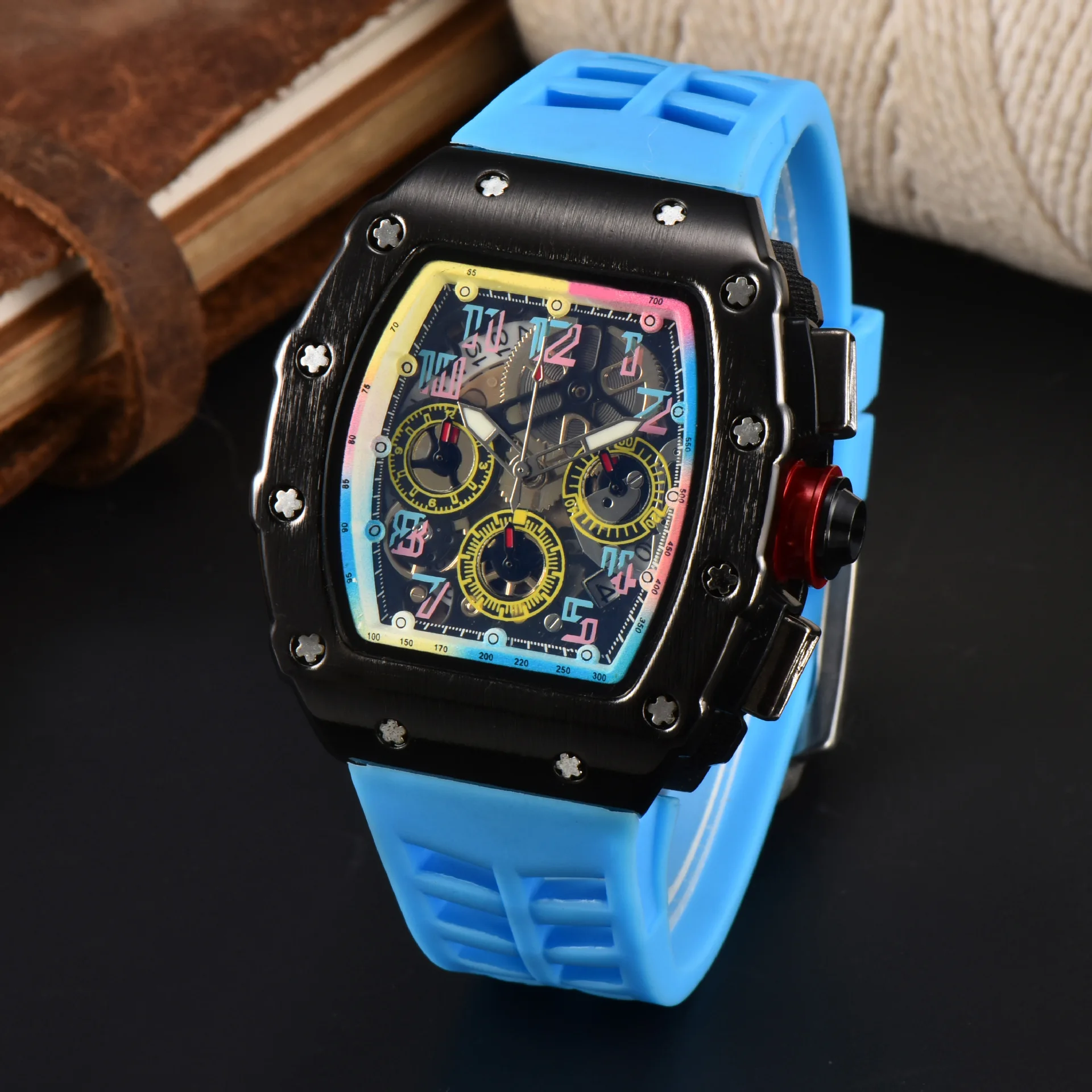 Barrel-shaped Colorful Quartz Watch - Stylish Business Casual Timepiece for Men and Students, with Date Display