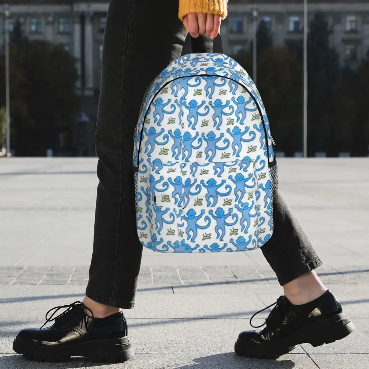 Mochilas azules de monos Preppy para niños y niñas, mochila escolar de dibujos animados para estudiantes, mochila de viaje, bolso de hombro de gran capacidad