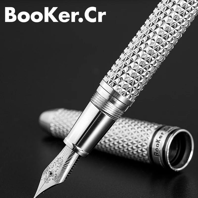 Metal Fountain Pen NO.60 for BooKer.Cr Flame Diamond Pattern 0.5mm Nib Business Office Ink Pen Student Stationery Supplies