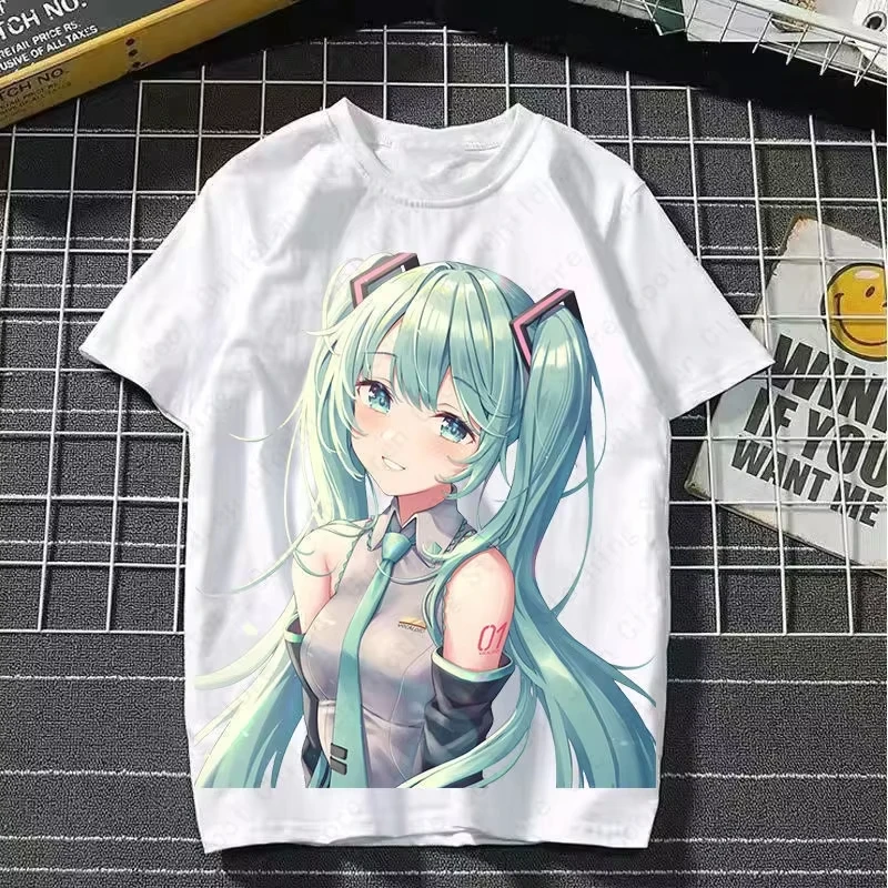 

Милая летняя женская футболка с круглым вырезом MIKU и рисунком персонажа японского аниме
