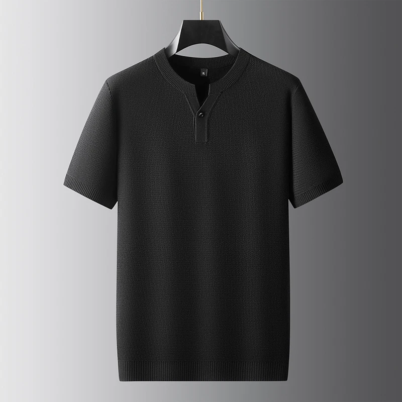 XL-7XL Oversized Knitwear Men Sweater Short Sleeve Black Casual Winter High Quality Smooth Comfortable Elastic Sueters De Hombre