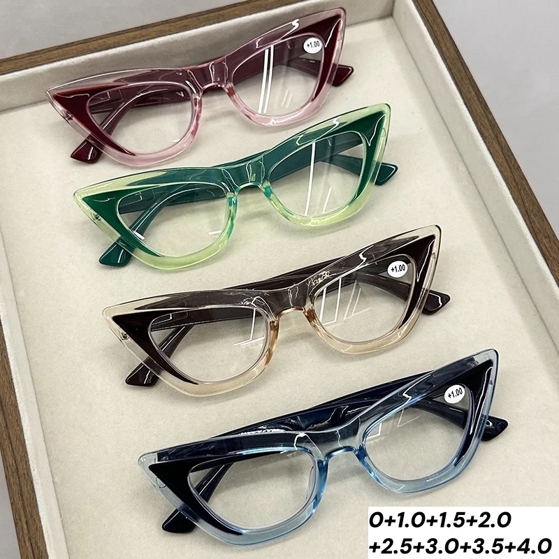Modische HD-Linse-Lesebrille für Damen und Herren, trendige Cat-Eye-Presbyopie-Dioptrien, Anti-Blaulicht-Fernsicht-Brille für Damen