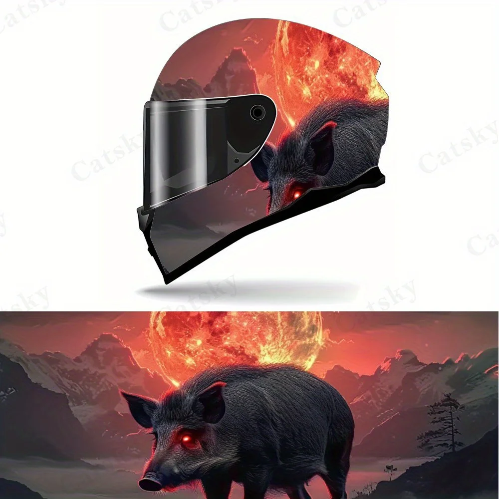 Full Face Fire Pig Helmet Sticker - Waterproof PVC Material, Motorcycle Racing Helmet Cool Sticker, The First Choice for Equipme