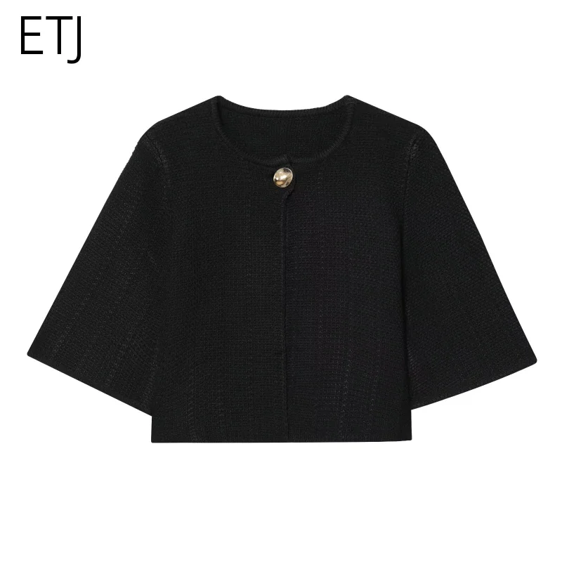 ETJ 2025 Otoño/Invierno nuevas señoras elegante moda botón grande decorado cuello redondo cárdigan de punto suelto abrigo chal casual