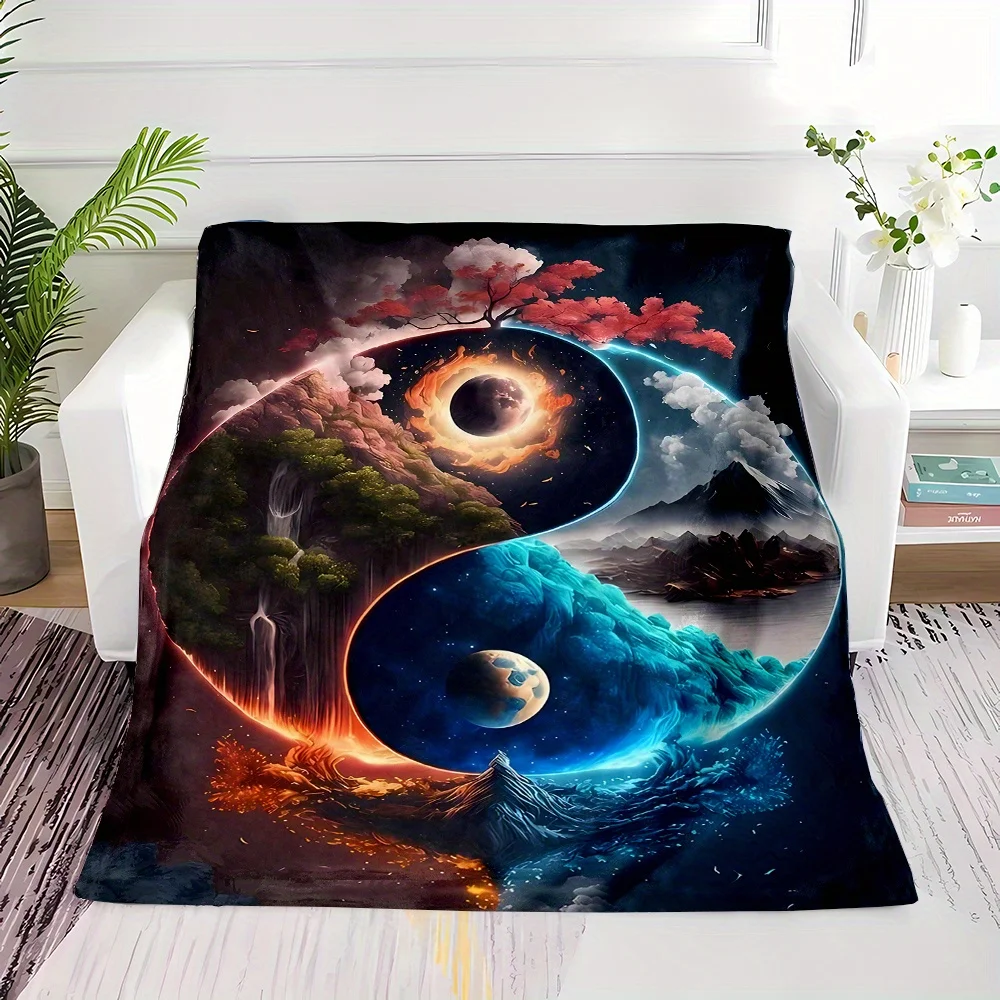 Premium Cosmic Galaxy Blanket Throw Yin Yang Nebula Celestial Abstract Art Spiritual Fantasy Tapestry Cozy Home Decor Gift