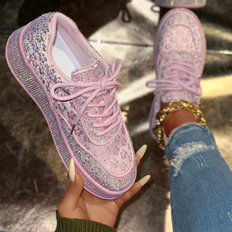 

Высококачественная модная универсальная удобная нескользящая дышащая спортивная повседневная женская обувь на платформе со стразами