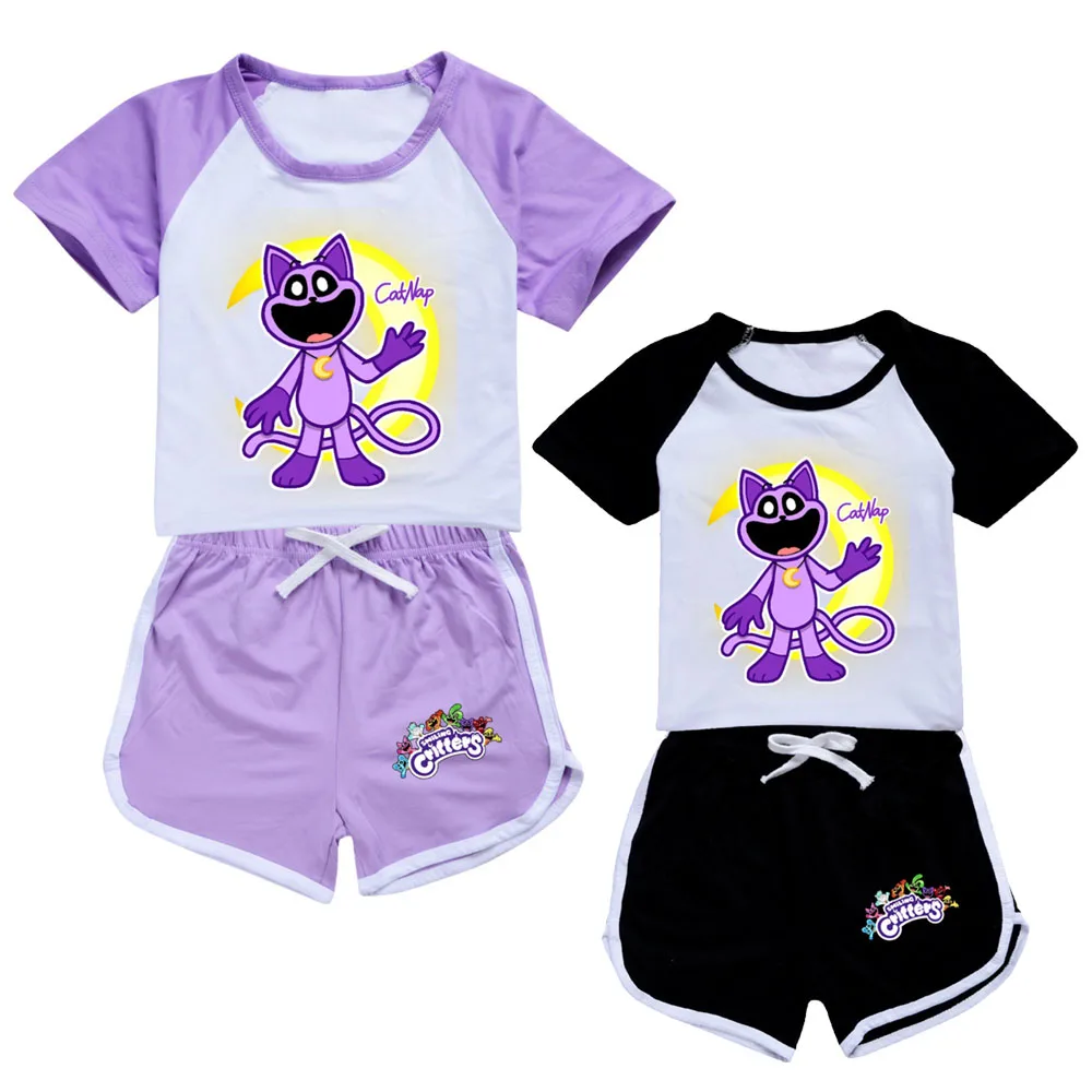 Smiling Critters Catnap Toddler Boy Clothes Summer Pajamas Cotton Short Sleeve TShirt+Shorts Costume Girls Casual Sportswear Set