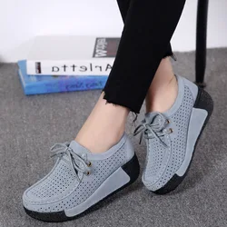 Platform Flat Shoes for Women Slip on Loafers Genuine Cow Leather Swing Shoes Shallow Ladies Casual Footwear Chaussures Femme