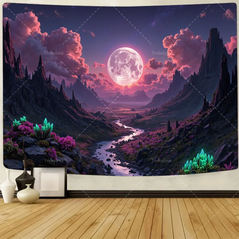 

1pc Wall Tapestry "Mystic Moonlit Valley Tapestry - Fantasy Landscape Wall Art"