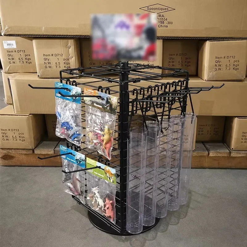 Metal mesh lightweight display stand - rotating frame - floor-standing hooks - suitable for mobile accessory retail stores