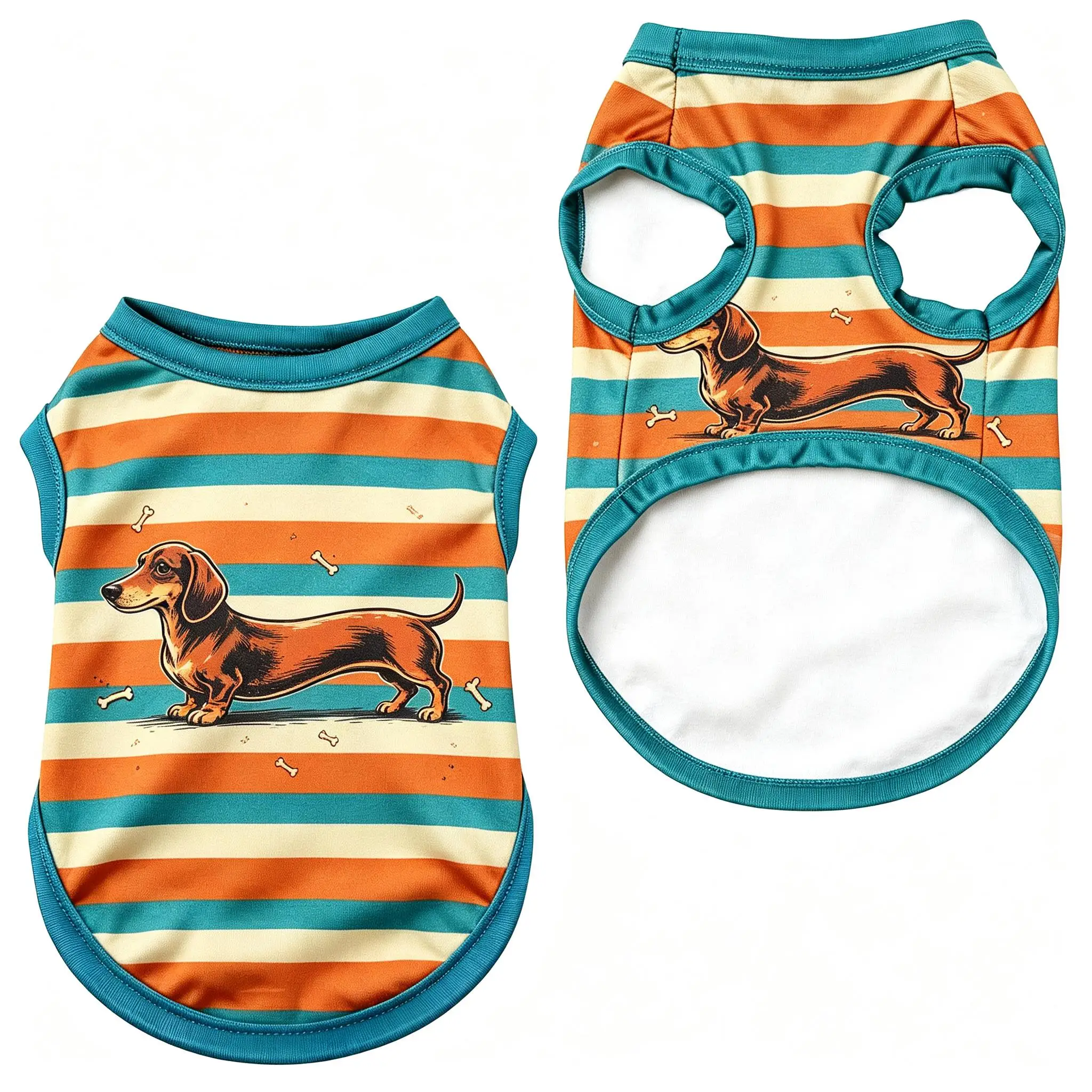 Chaleco para perros, color naranja con rayas turquesas, estampado de dachshund, camisa sin mangas para perros pequeños y medianos, diseño adorable, ideal para el día a día.