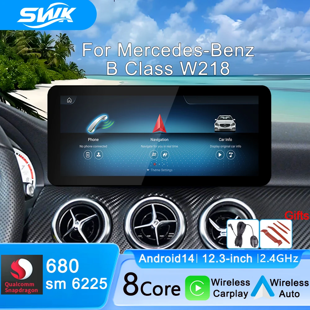 

12,3 ''для Mercedes-Benz B Class W218 автомобильный мультимедийный плеер Android14 умное радио 5G WiFi беспроводной Carplay/авто GPS-навигация