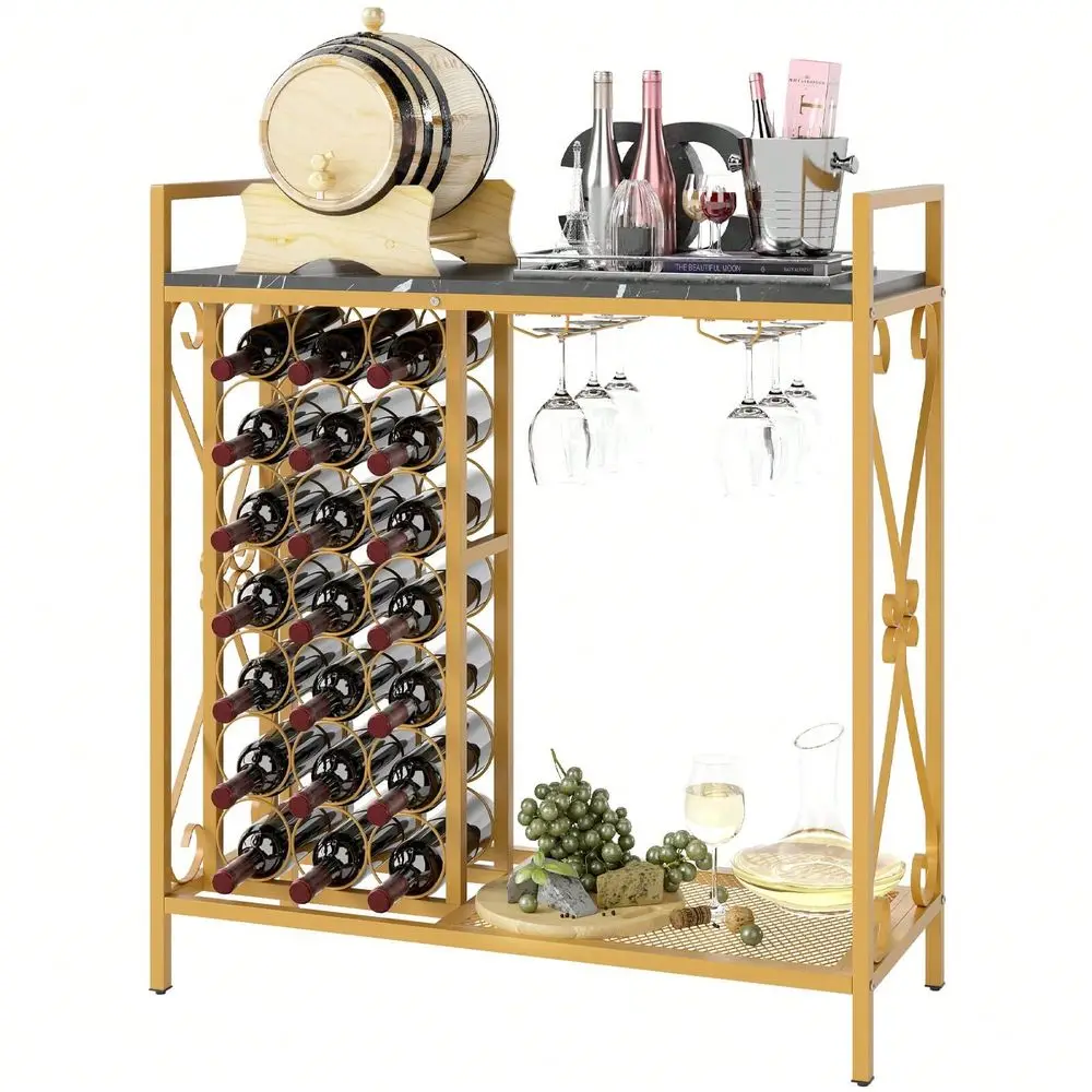 

21 Bottle Wine Rack Freestanding Floor Wine Bottle Organizer With Storage Shelf