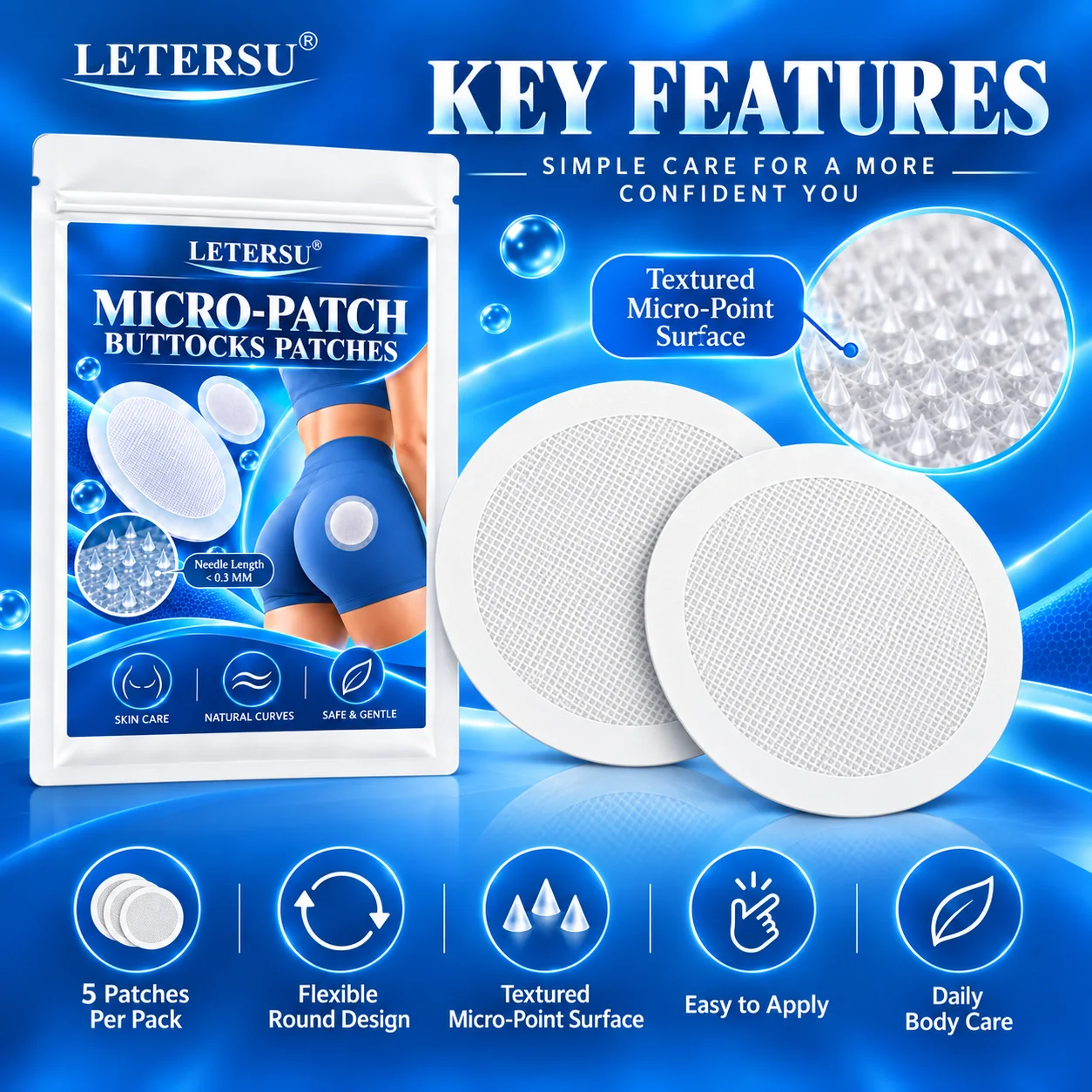5PCS Round Microneedle Buttocks Patches, Micro Point Design, Flexible Fit Body Care Stickers for Women Daily Beauty Routine