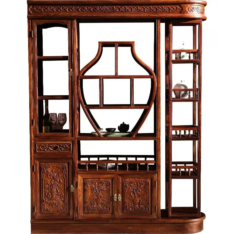 

X-S New Chinese-style solid wood wine cabinet, living room entrance, small Bogu rack, partition,