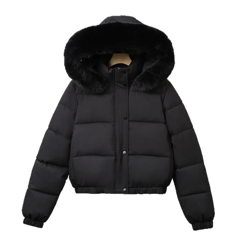 Short Coats Women Parkas Hooded Fur Collar Jackets Thick Warm Y2k Streetwear Elegant Jacket Work Coat Autumn Winter 2025