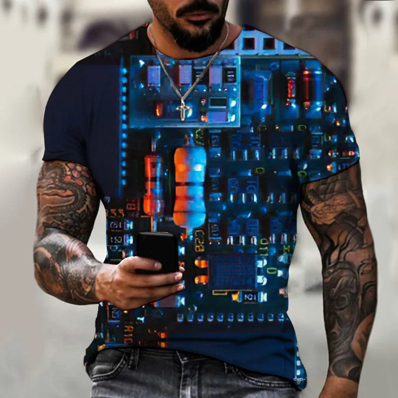 

Circuit Board Electronic Chip CPU Graphic T Shirts for Men Clothing Tee Shirts 3D Print Motherboard Mainboard Short Sleeved Tops