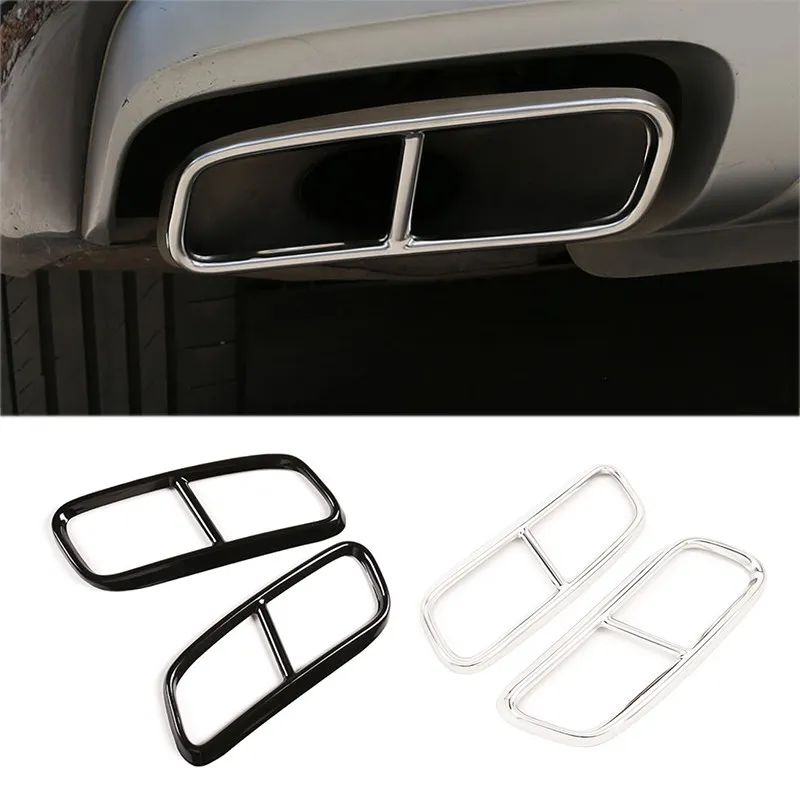 Car Accessories Stainless Steel 2pcs Glossy Black /Chrome Tail Muffler Exhaust Pipe Output Cover Trim For Audi Q7 2016 2017 2018