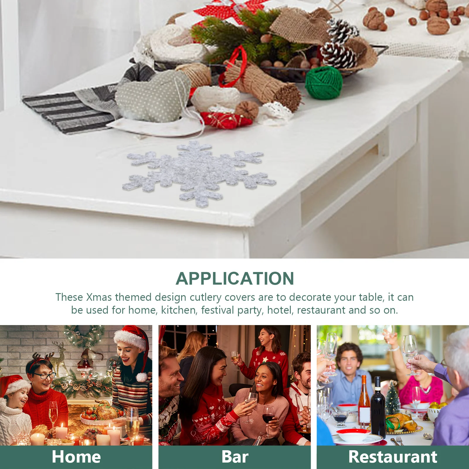 

8Pcs Xmas Cutlery Covers Snowflake Shaped Tableware Bags Dining Room Party Decor Cutlery Bags Snowflake Shaped Tableware Bag