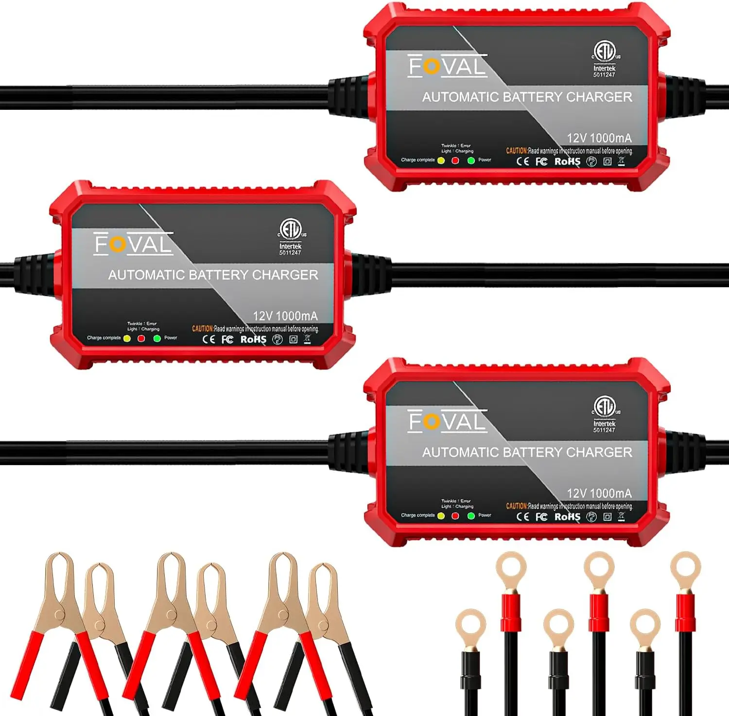 

Комплект из 3-х зарядных устройств для автомобильных аккумуляторов 12В, поддерживателей заряда и десульфататоров для мотоциклов, квадроциклов, газонокосилок