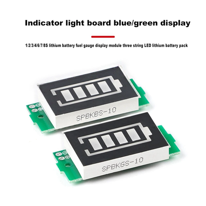 Módulo de exibição de medidor de combustível de bateria de lítio 1/2/3/4/6/7/8S Placa indicadora de bateria de lítio LED de 3 cordas, 10 unidades