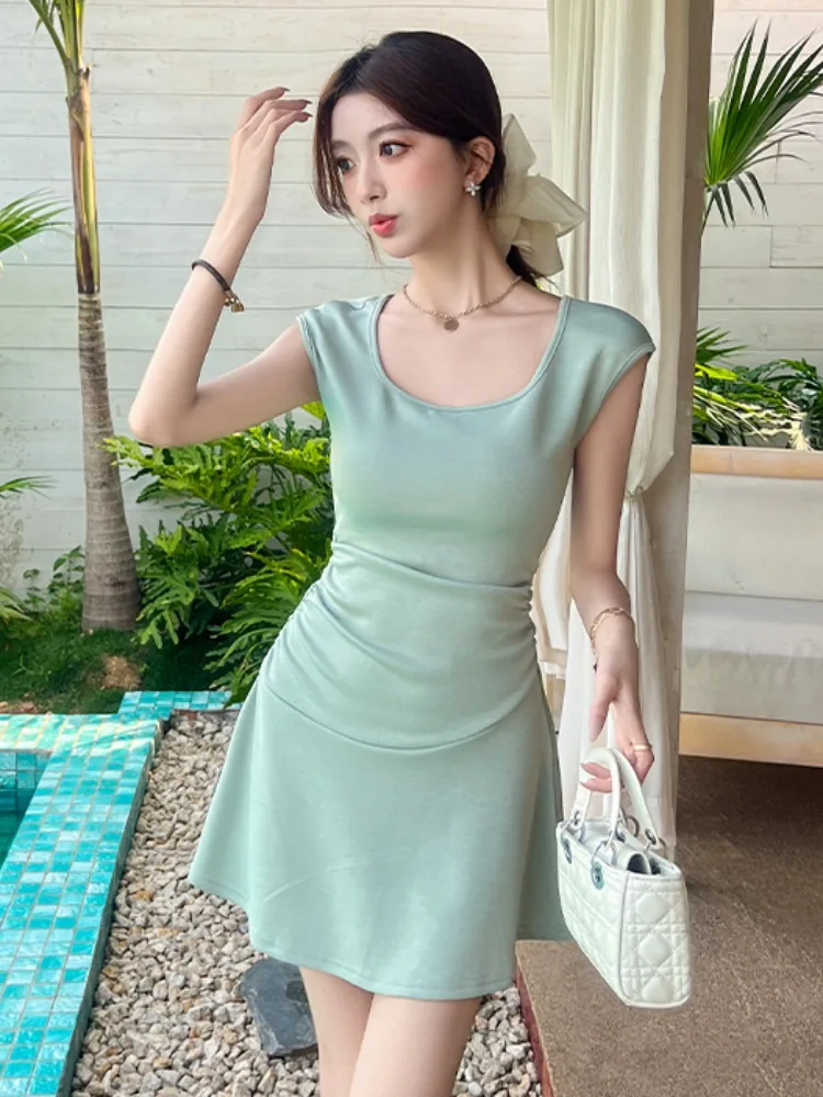 สลิมมิ่ง A-Line Dr U-Ne ort Sve ผู้หญิงฤดูร้อนใหม่ Sle เอว-Cinchingeny ort กระโปรงเอวสูงถัก D...