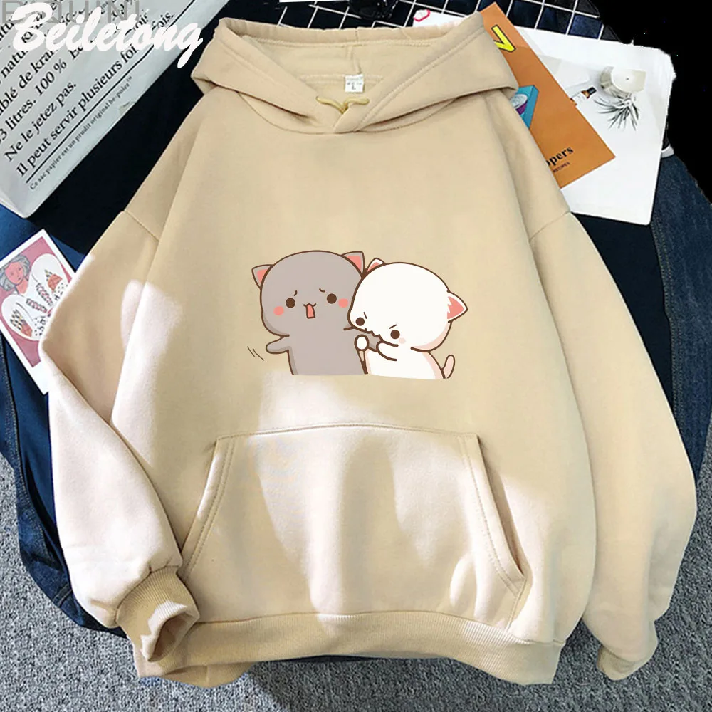 Peach And Goma Hoodie Long Sleeve Sweatshirt Peach Cat Mochi Cute Romantic Kawaii Boyfriend Love Harajuku Plus Size Hoodie