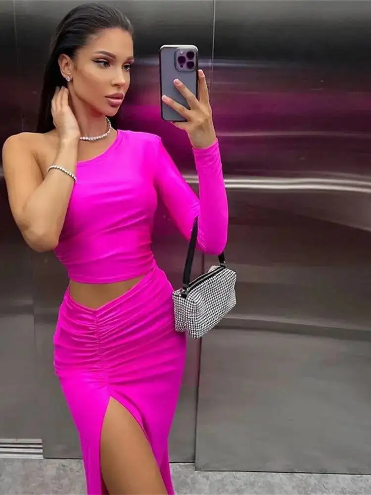 CNYISHE One Shoulder Cut Out Split Ruched Maxi Dress For Women Elegant Party Prom Gown Dresses Woman Sexy Birthday Outfits Robes