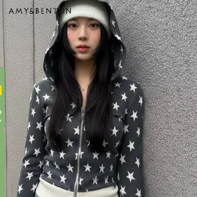 

Корейская толстовка с длинными рукавами и цветными блоками для девочек, новая весенняя универсальная утягивающая куртка на молнии с капюшоном, женская куртка