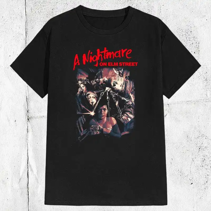 Vintage 80s A Nightmare on Elm Street Halloween Horror Movie T-shirt ,Graphic Short Sleeve Crew Neck Cotton T-Shirt