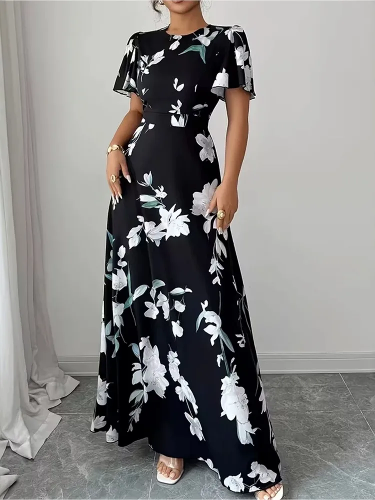 

L-5XL Plus Size Clothes Dresses Women Robes 2026 Summer Autumn Short Sleeve Street Style Casual 3XL 4XL Maxi Dress Oversized