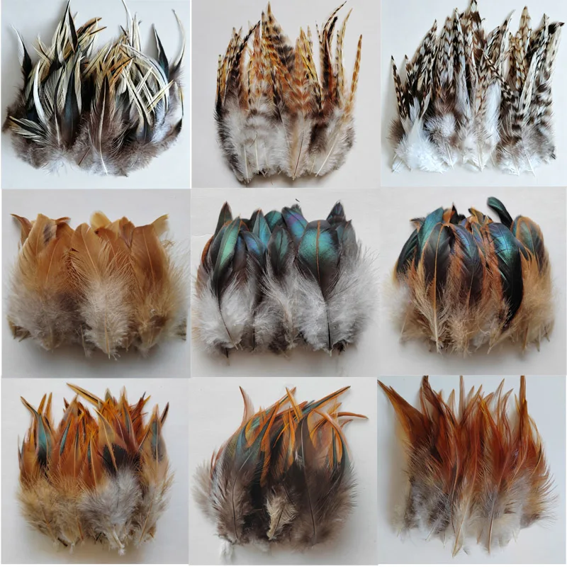 50 Pcs Natural Rooster Feathers, 10-15cm (4-6 inch) Saddle Hackle Badger Feathers for DIY Craft, Costume, Hat, Millinery, Floral